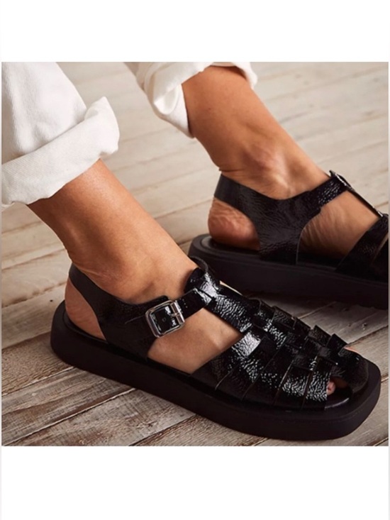 Free People Finn Platform Fisherman Sandal Black Patent Leather Size 41 US 10 - Picture 3 of 14